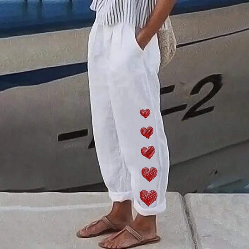 Simple Casual Love Print Pants - FASHION