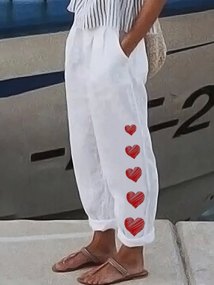 Simple Casual Love Print Pants - FASHION