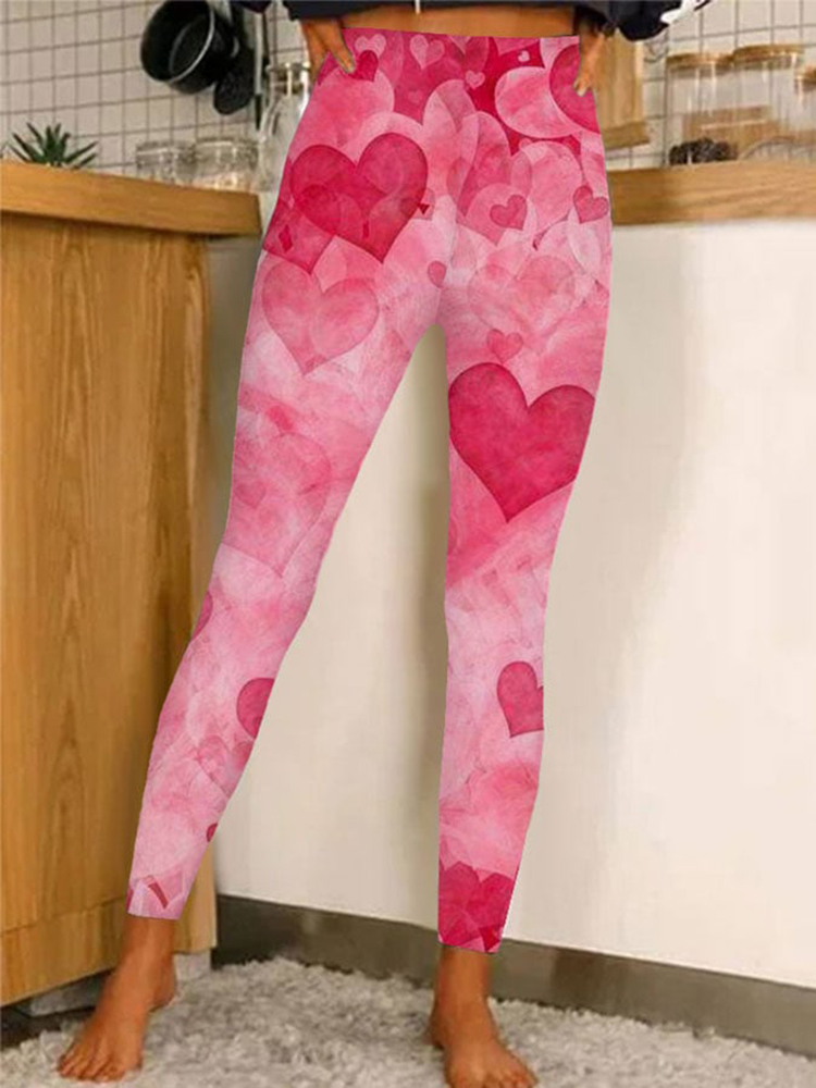 Heart Print Casual Leggings - FASHION